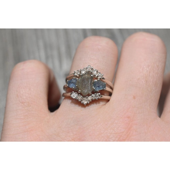 Labradorite engagement ring set Montana Sapphire raw diamond ring, raw s… - Picture 1 of 4